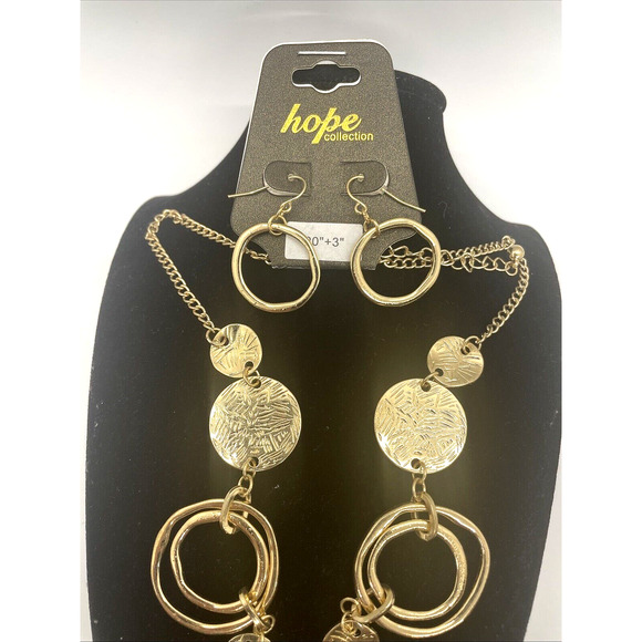 Necklace & Earrings Set Gold Plated Hope Hoops Fashion Costume Jewelry - Picture 3 of 5